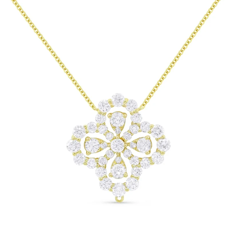 women's monogram necklaces-YELLOW GOLD AND DIAMOND FLORAL PENDANT NECKLACE, 1.03 CT TW