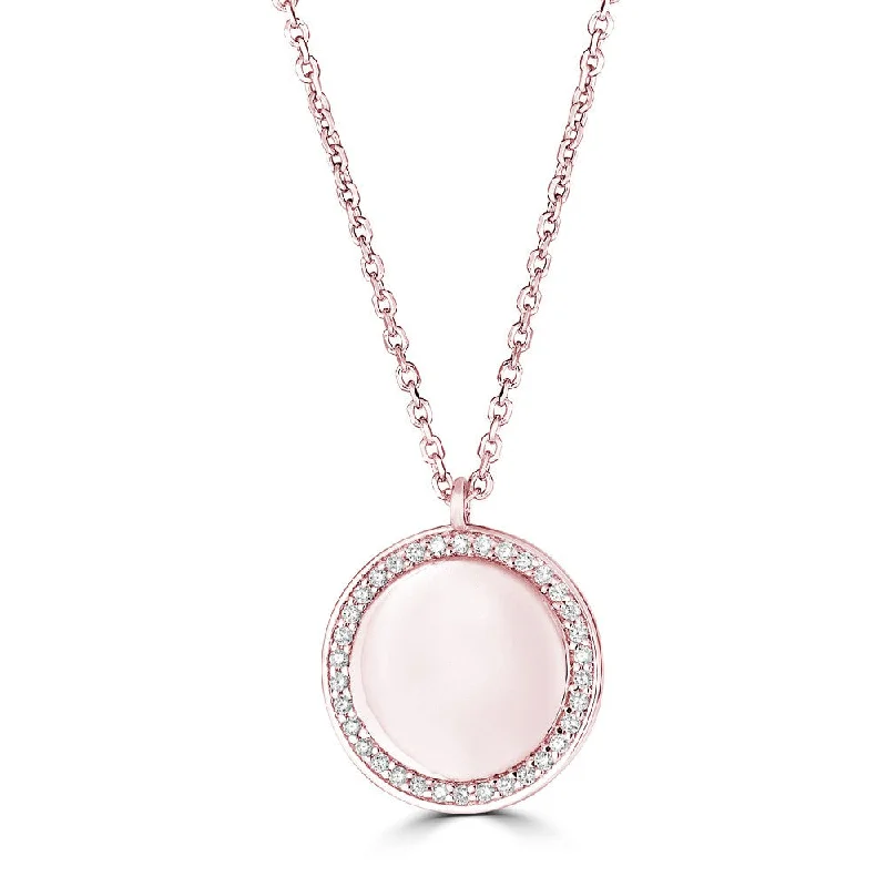 women's exotic necklaces-14K Rose Gold Diamond Round Plate Necklace