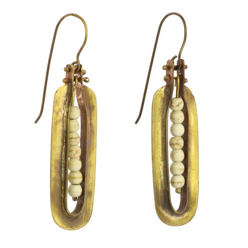 women's antique earrings-Kona Brass Earrings - Howlite Stones