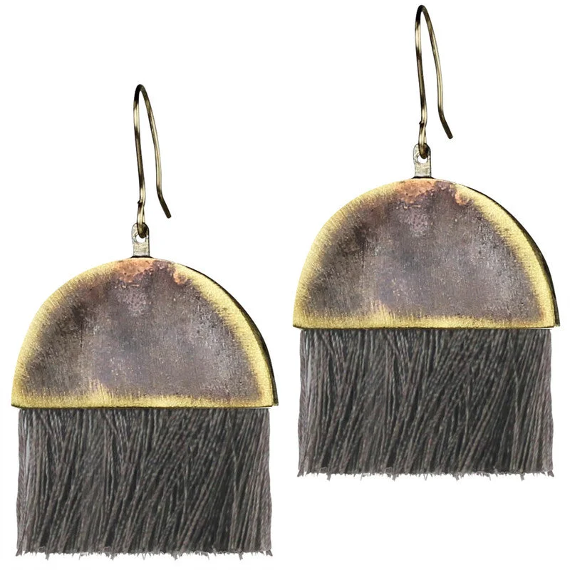 women's chandelier earrings-Cleo Tassel Earrings, Grey & Brass