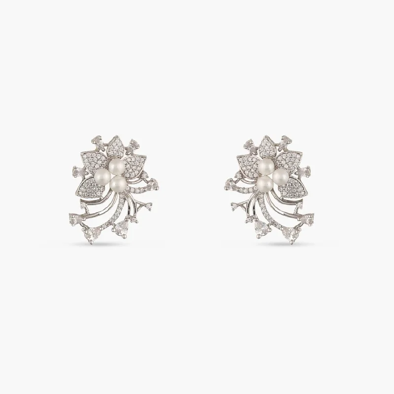 women's trendy earrings-Floral Bloom Classic CZ Stud