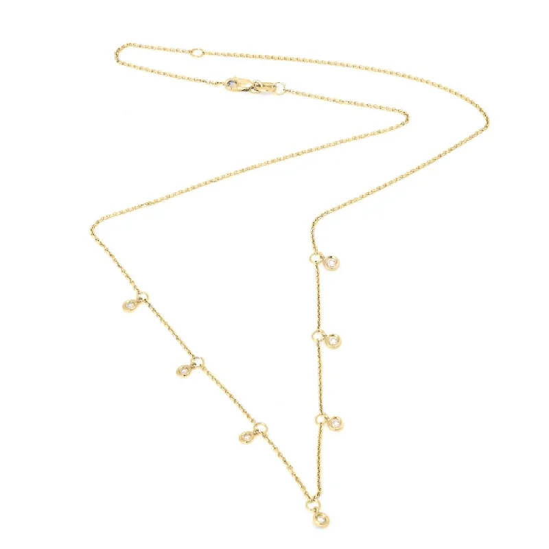 women's cubic zirconia necklaces-14K Yellow Gold Dangle Diamond By The Yard Necklace