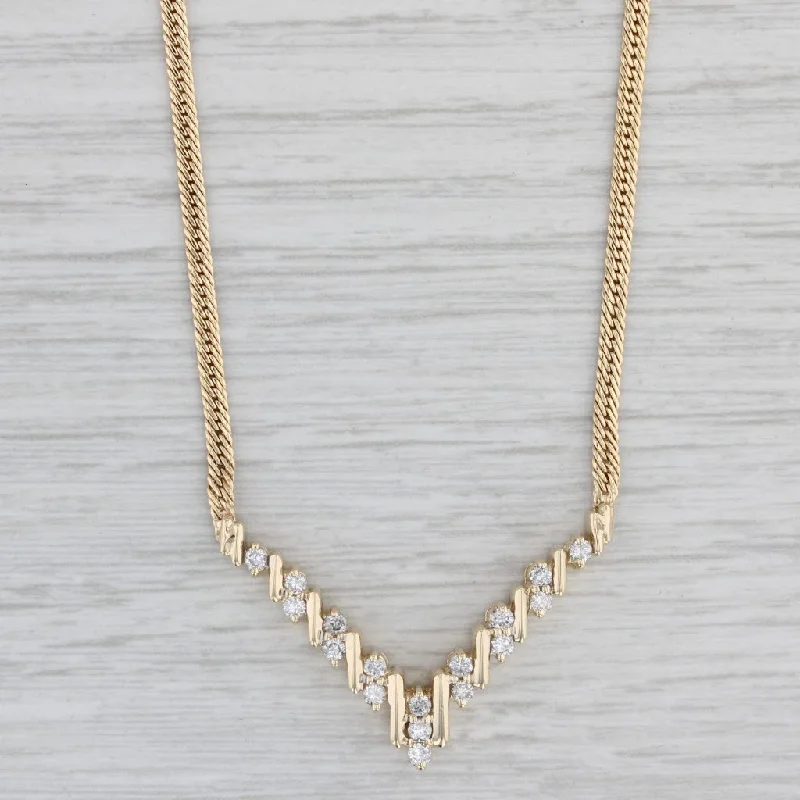 women's ruby necklaces-0.37ctw Diamond V Necklace 14k Yellow Gold 17.25" Herringbone Chain