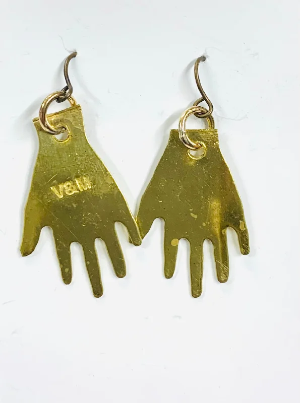 women's gold earrings-Brass small hand earrings