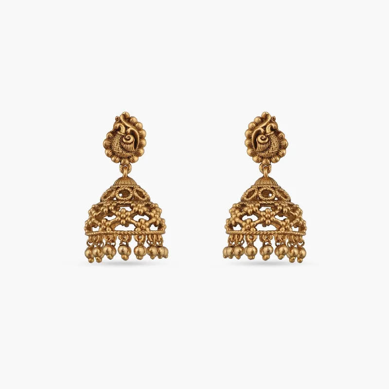 women's cat earrings-Mayuri Antique Jhumka Earrings