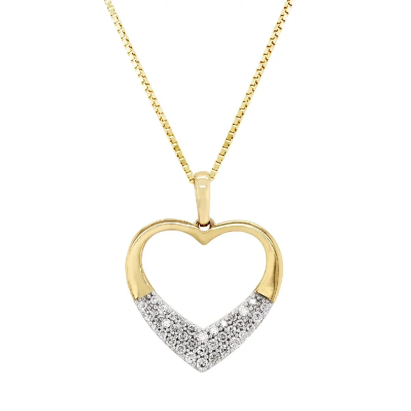 women's white gold necklaces-YELLOW GOLD OPEN HEART PENDANT NECKLACE WITH DIAMONDS, 1/5 CT TW