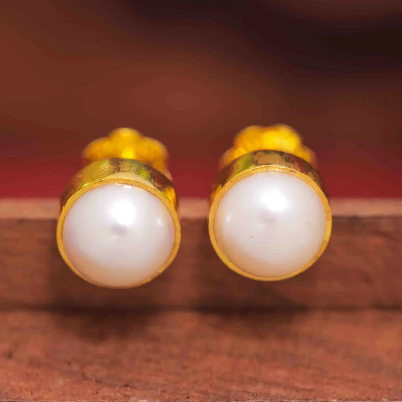 women's feather earrings-Pearl Earrings PPST1-051