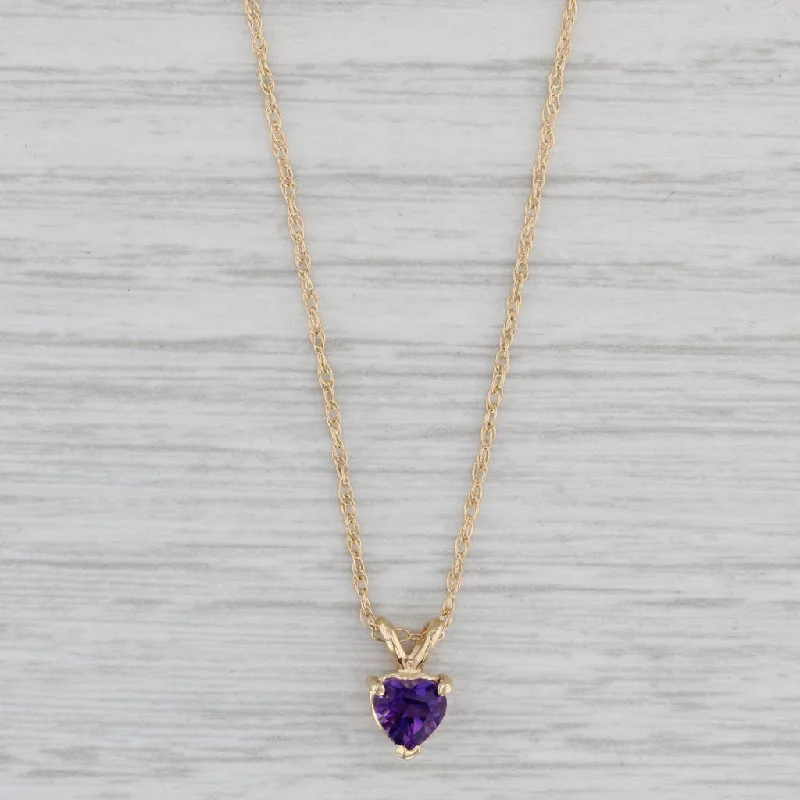 women's gemstone necklaces-0.40ct Small Amethyst Heart Pendant Necklace 14k Yellow Gold 18" Rope Chain