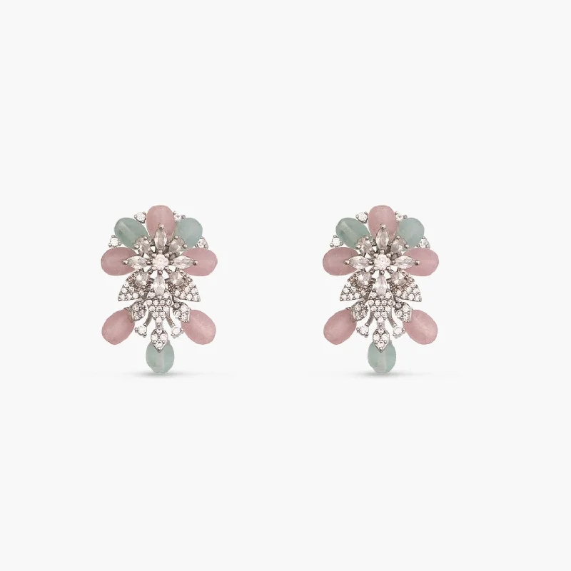 women's dainty earrings-Floral Elegance CZ Mint Beads Stud Earrings