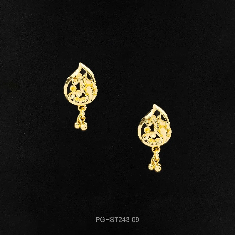 women's floral earrings-GOLDEN HANGING STUD PGHST243-09