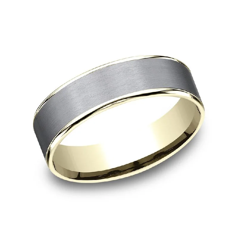 women's princess-cut engagement rings-Benchmark Tantalum and 14k Yellow Gold 6.5mm Wedding Band