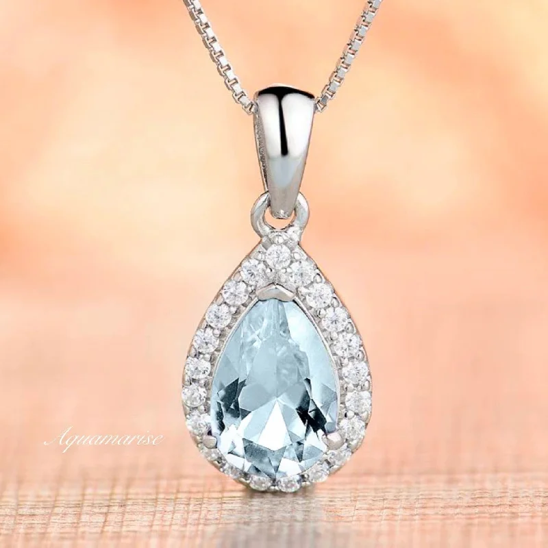 women's luxury necklaces-Vera Aquamarine Necklace- Sterling Silver