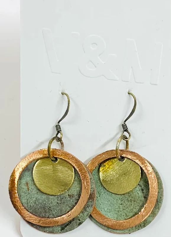 women's handcrafted earrings-Church patina roof earrings 65B