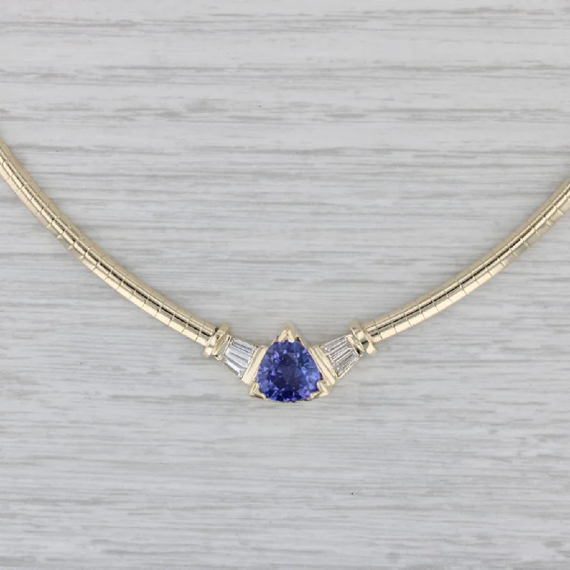 women's affordable necklaces-3.38ctw Tanzanite Diamond Necklace 14k Yellow Gold 17.25" Omega Chain