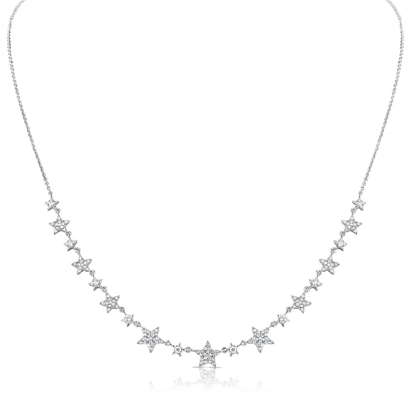 women's personalized necklaces-14K White Gold Diamond Star Necklace