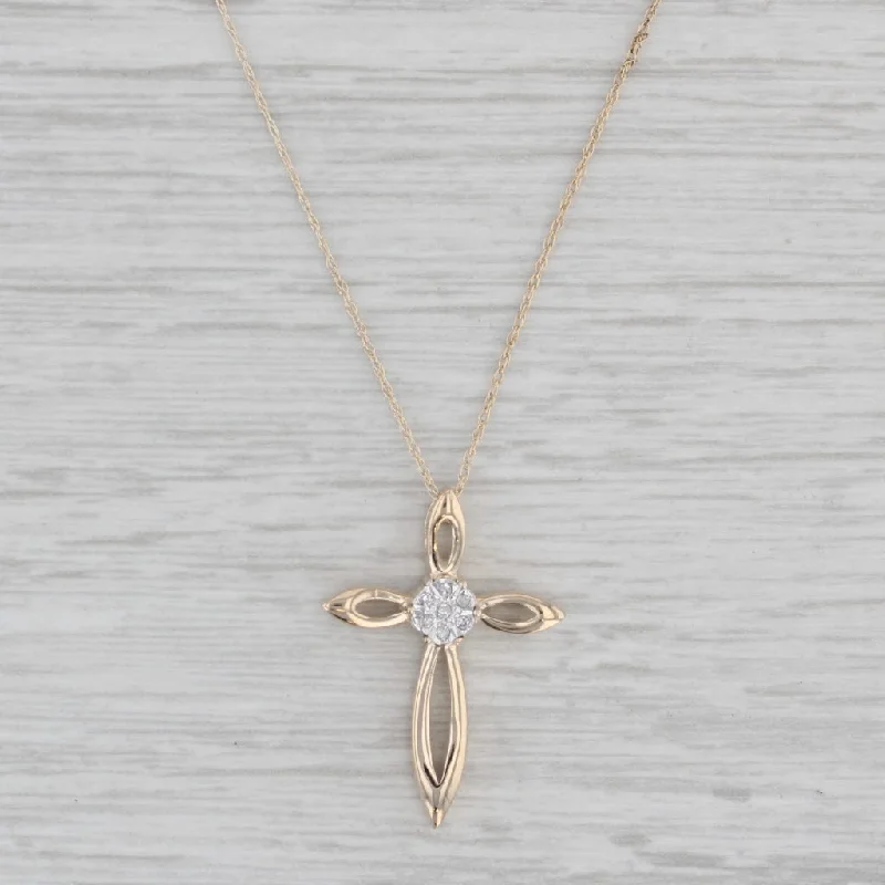 women's moonstone necklaces-Diamond Cross Pendant Necklace 10k Yellow Gold 18.75" Rope Chain