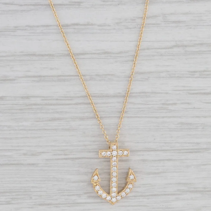 women's modern necklaces-New 0.25ctw Diamond Anchor Pendant Necklace 14k Yellow Gold 18" Cable Chain