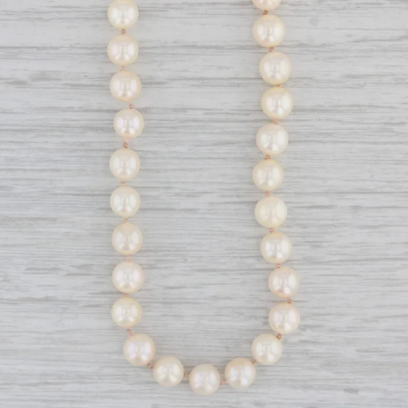 women's cubic zirconia necklaces-White Cultured Pearl Bead Strand Necklace 14k Gold Clasp 17.5"