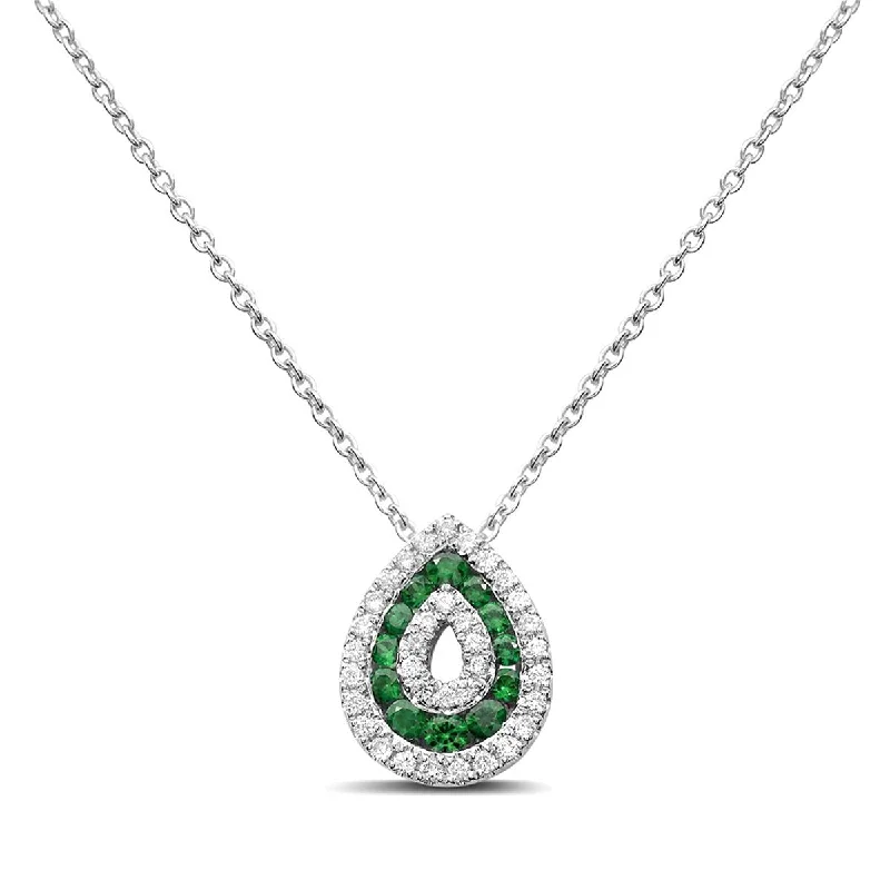 women's boho necklaces-WHITE GOLD TSAVORITE AND DIAMOND NECKLACE, .25 CT TW