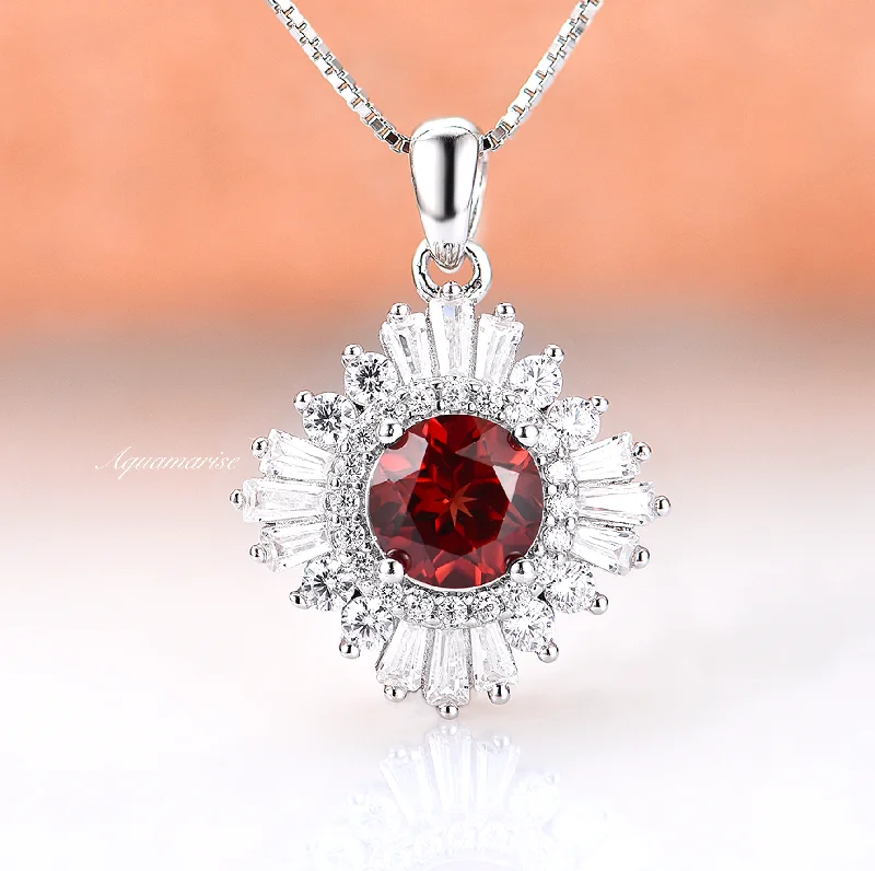 women's heart necklaces-Joelle Garnet Necklace- Sterling Silver