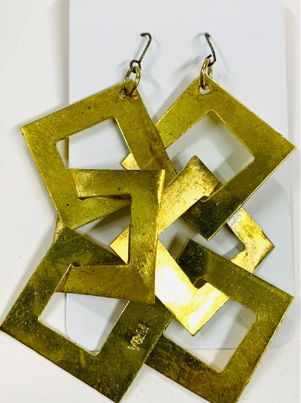 women's handcrafted gemstone earrings-Retro square brass earrings