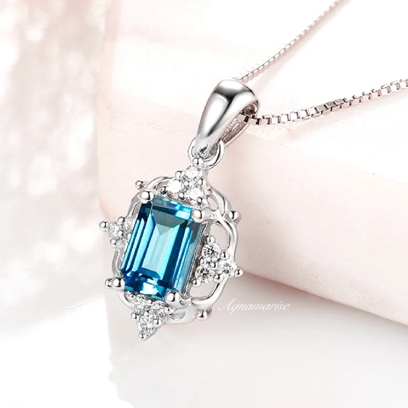 women's diamond necklaces-Claire Natural London Blue Topaz Necklace- Sterling Silver