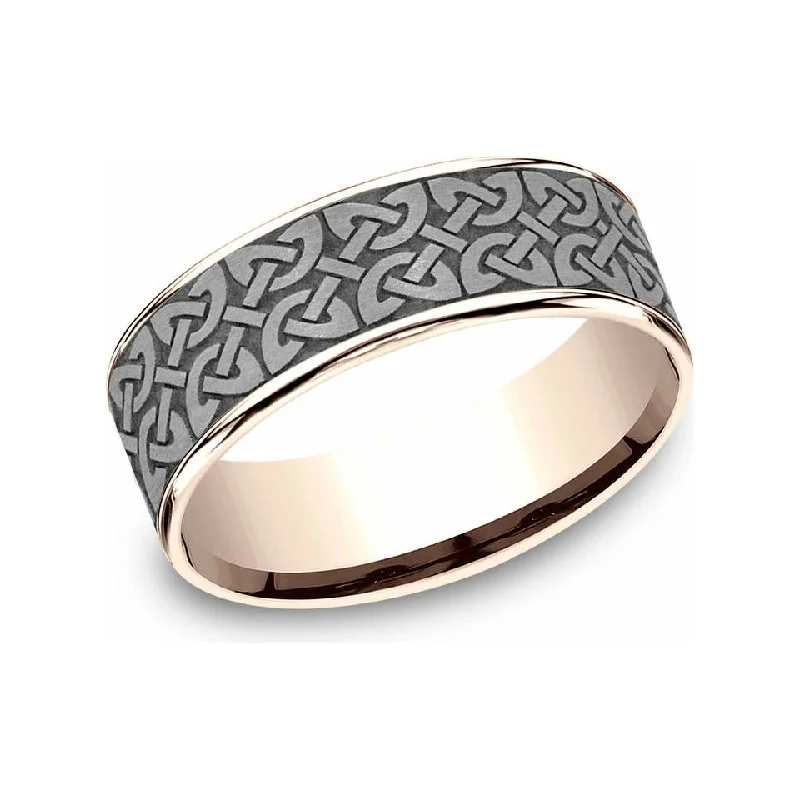 women's white gold engagement rings-Benchmark 7.5mm 14K Rose Gold & Tantalum Celtic Knot Wedding Band