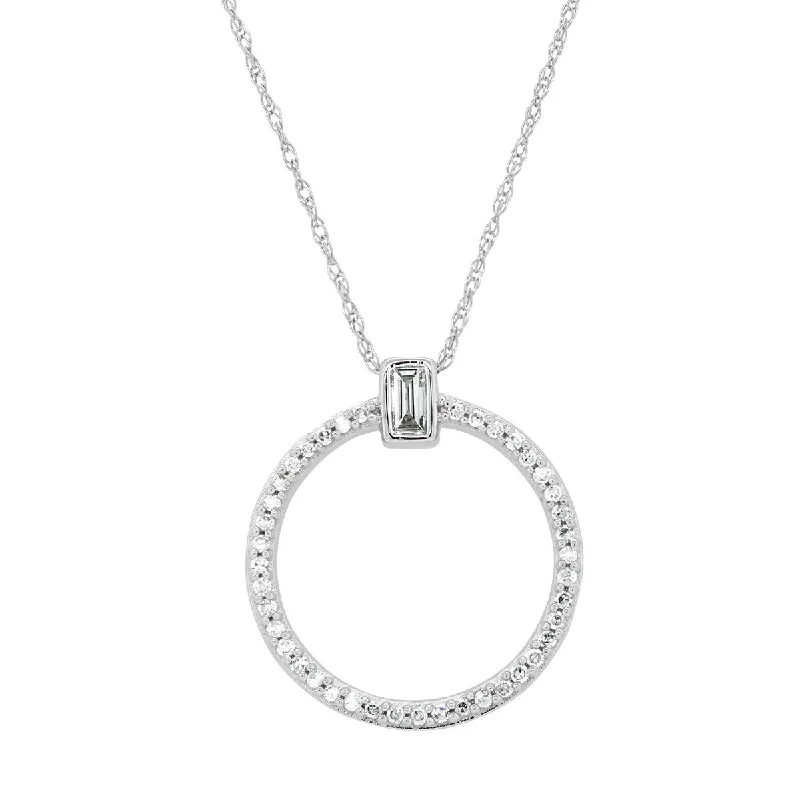 women's white gold necklaces-WHITE GOLD DIAMOND NECKLACE WITH CIRCLE DIAMOND PENDANT, .15 CT TW