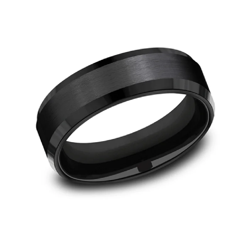 women's ethical engagement rings-Black Tantalum 'The Chancellor' 7mm Beveled Wedding Band