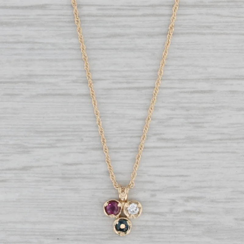 women's antique necklaces-0.21ctw Diamond Ruby Sapphire 3-Stone Pendant Necklace 14k Yellow Gold 18"