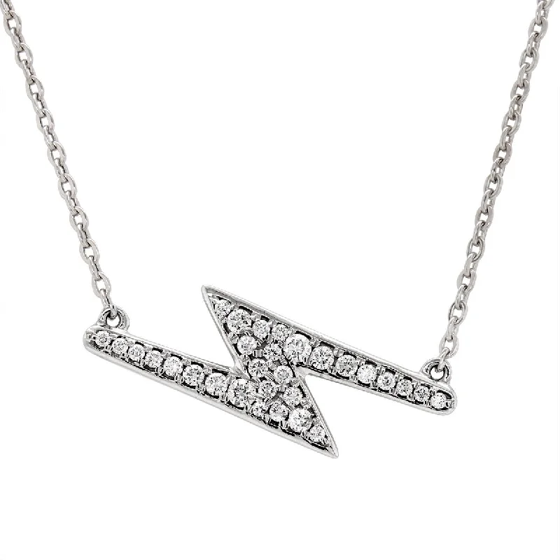 women's couple necklaces-WHITE GOLD LIGHTNING BOLT DIAMOND PENDANT NECKLACE, 1/4 CT TW