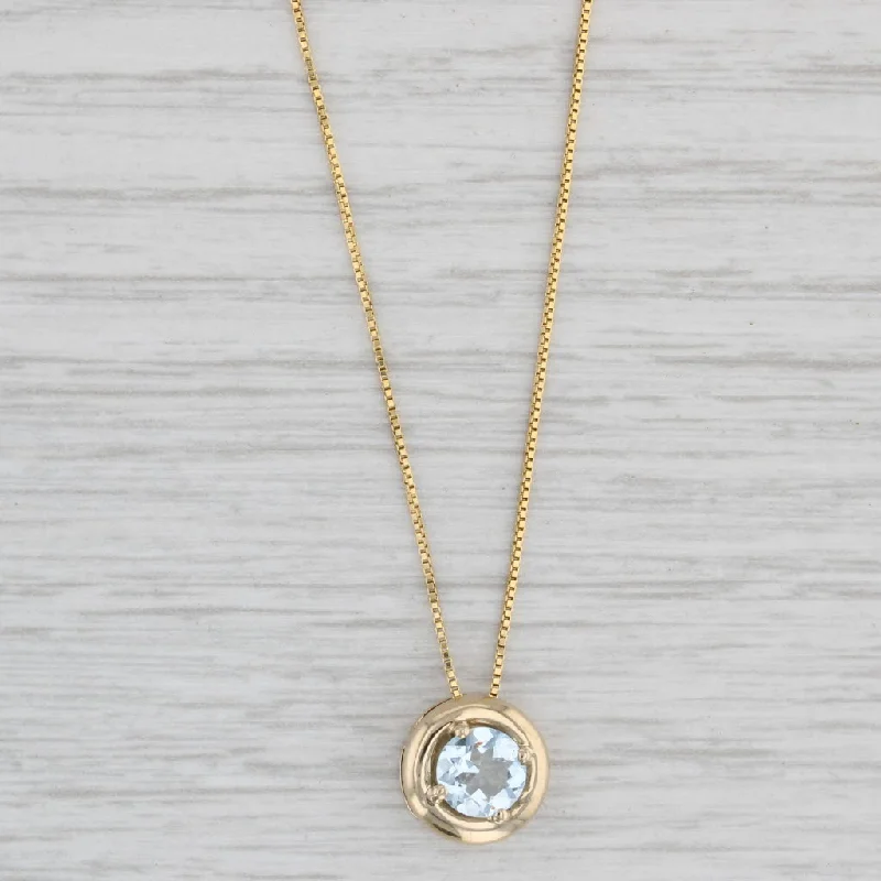 women's night sky necklaces-0.62ct Aquamarine Solitaire Pendant Necklace 10k Yellow Gold 18" Box Chain