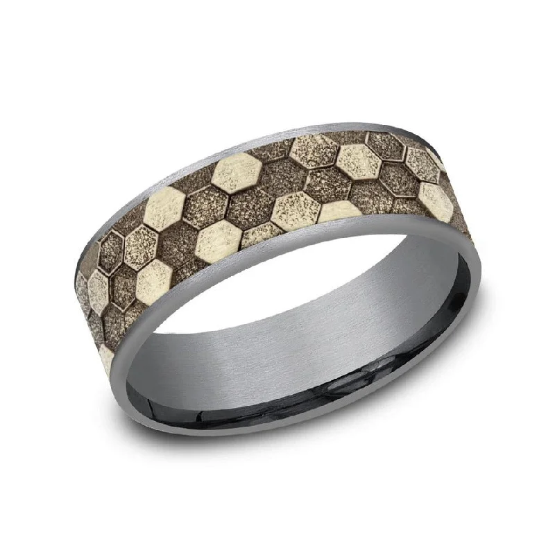 women's leaf engagement rings-Benchmark Tantalum and 14k Yellow Gold 7.5mm Honeycomb Wedding Band