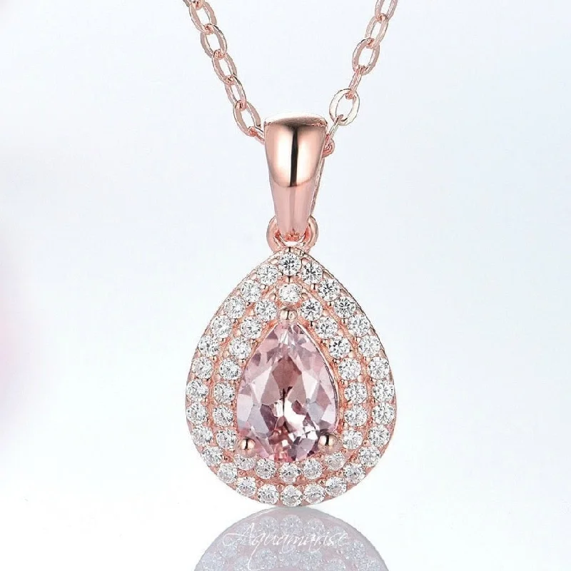 women's opal necklaces-Scarlett Morganite Necklace- 14K Rose Gold Vermeil