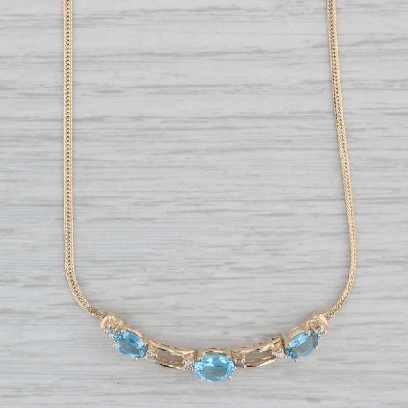 women's rope chain necklaces-2.11ctw Blue Topaz Diamond Necklace 14k Yellow Gold Herringbone Chain 16"