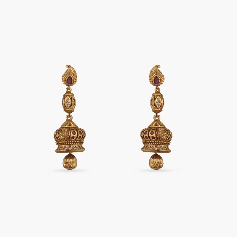 women's religious earrings-Dia Antique Jhumka Earrings