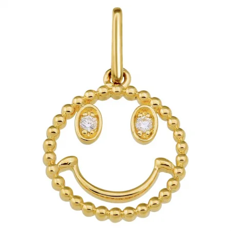 women's figaro chain necklaces-14K Yellow Gold Smiley Face Diamond Necklace Charm