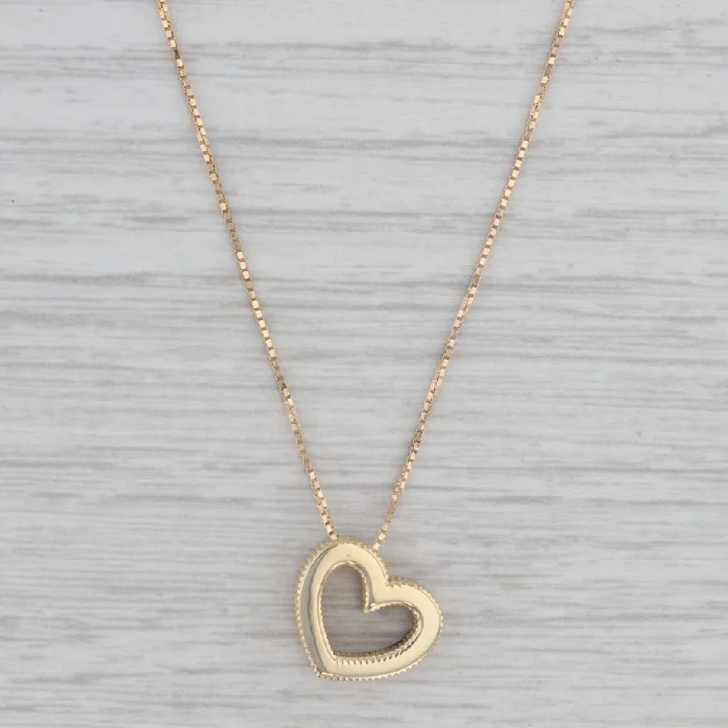 women's gold necklaces-Heart Pendant Necklace 14k Yellow Gold 16"-18" Adjustable Box Chain