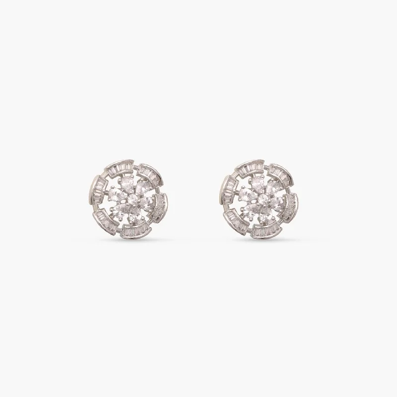 women's sea-inspired earrings-Simple Floral CZ Stud Earrings