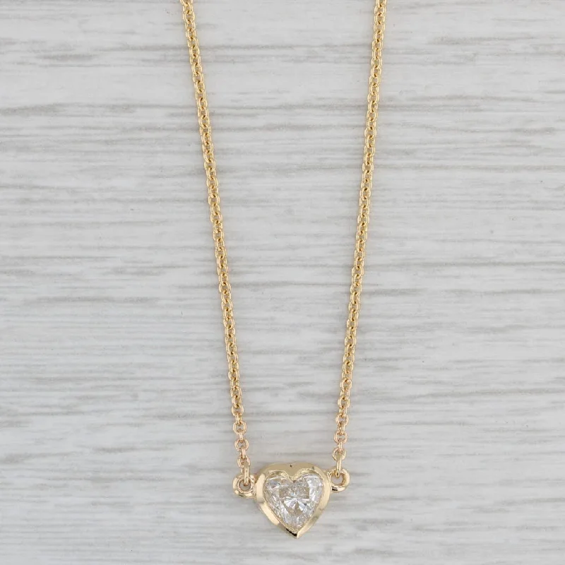 women's symbolic necklaces-New 0.70ctw Diamond Heart Pendant Necklace 14k Yellow Gold 18.25" Cable Chain GIA