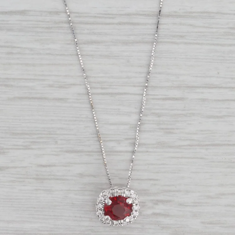 women's figaro chain necklaces-0.97ctw Ruby Diamond Halo Pendant Necklace 14k White Gold 18" Box Chain