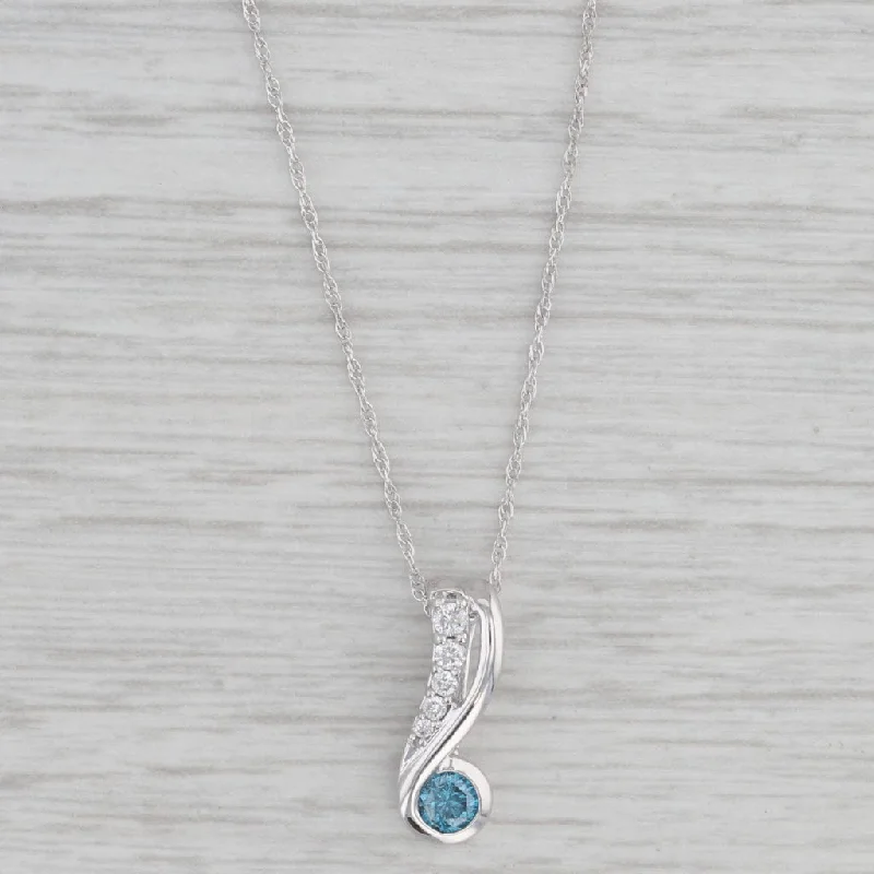 women's tennis chain necklaces-0.24ctw Blue White Diamond Pendant Necklace 10k White Gold 18" Rope Chain