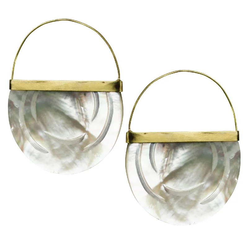 women's bead earrings-Zahara Earrings, Circle, Mother of Pearl