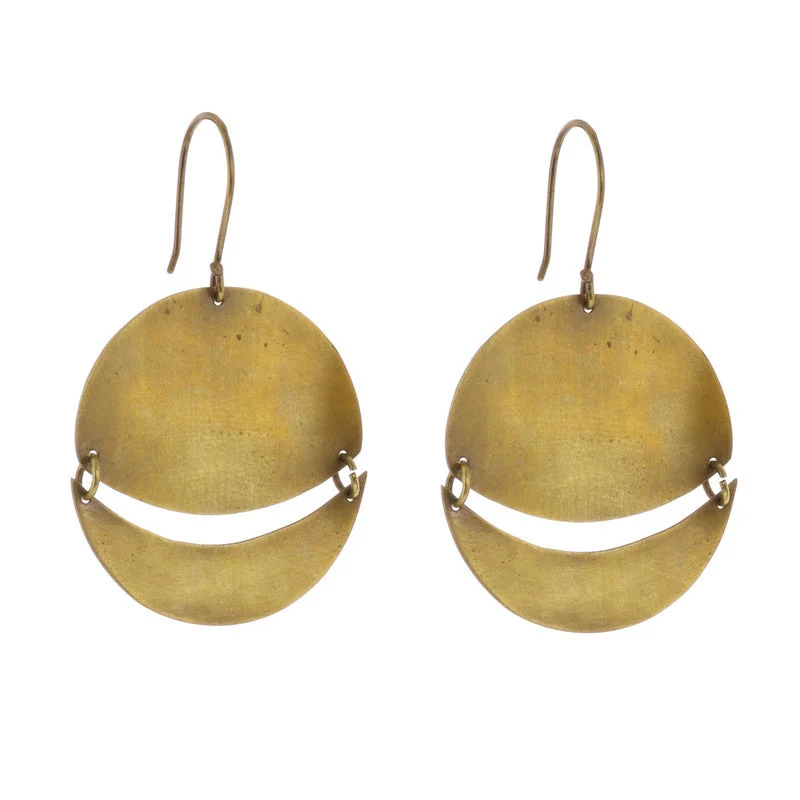 women's star earrings-Moonrise Earrings, Round, Sm - Brass