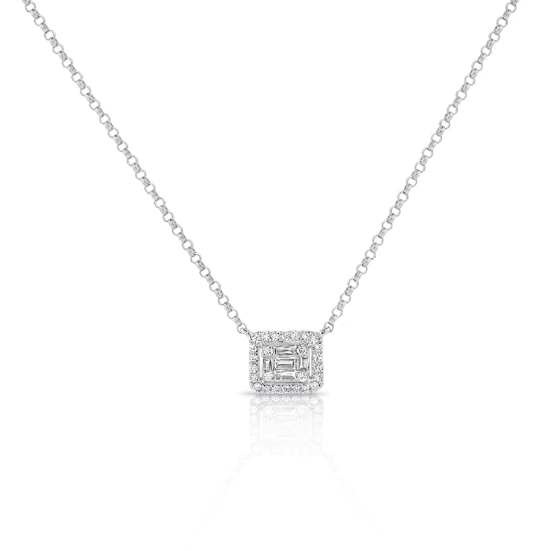 women's religious necklaces-14K White Gold Round+Baguette Cluster Necklace