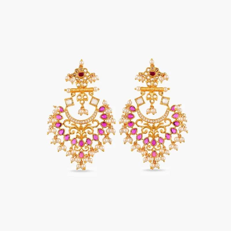 women's dragonfly earrings-Motiya Nakshatra CZ Chandbali Earrings