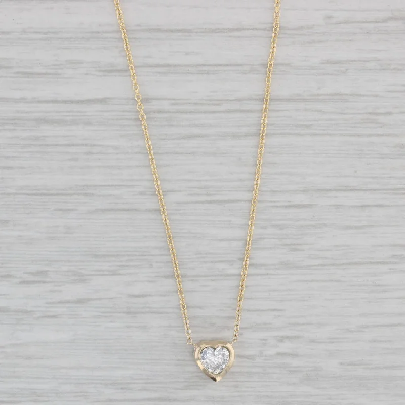 women's handcrafted necklaces-New 0.27ct Heart Diamond Pendant Necklace 14k Yellow Gold 16-18" Adjustable