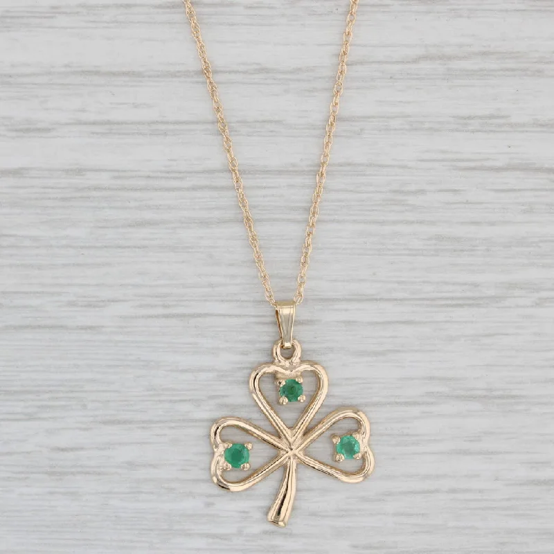 women's moonstone necklaces-0.24ctw Emerald Clover Shamrock Pendant Necklace 14k Yellow Gold 19.75"