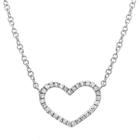 women's night sky necklaces-14K WHITE GOLD DIAMOND OPEN HEART NECKLACE