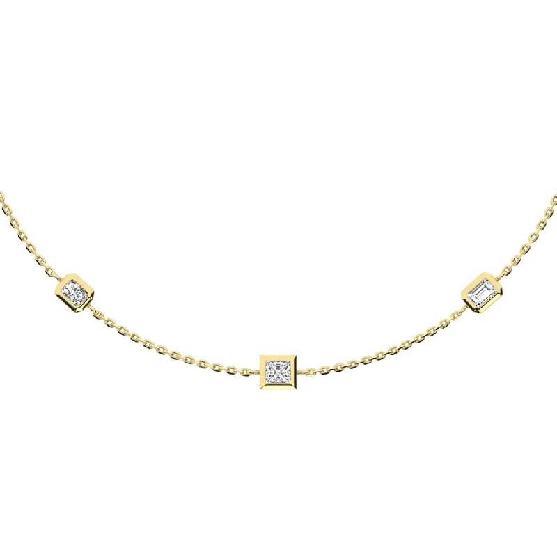 women's mother-daughter necklaces-14K Yellow Gold Lab Grown Fancy Diamond 3/4 Ct.Tw. 7 Stone Necklace